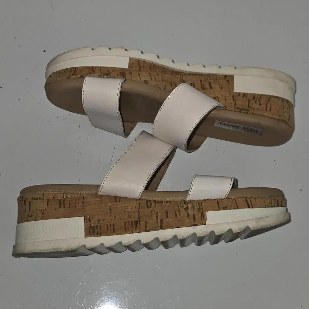 0100 Steve Madden Thalia Cork‎ White Platform Sandal Size 9.5